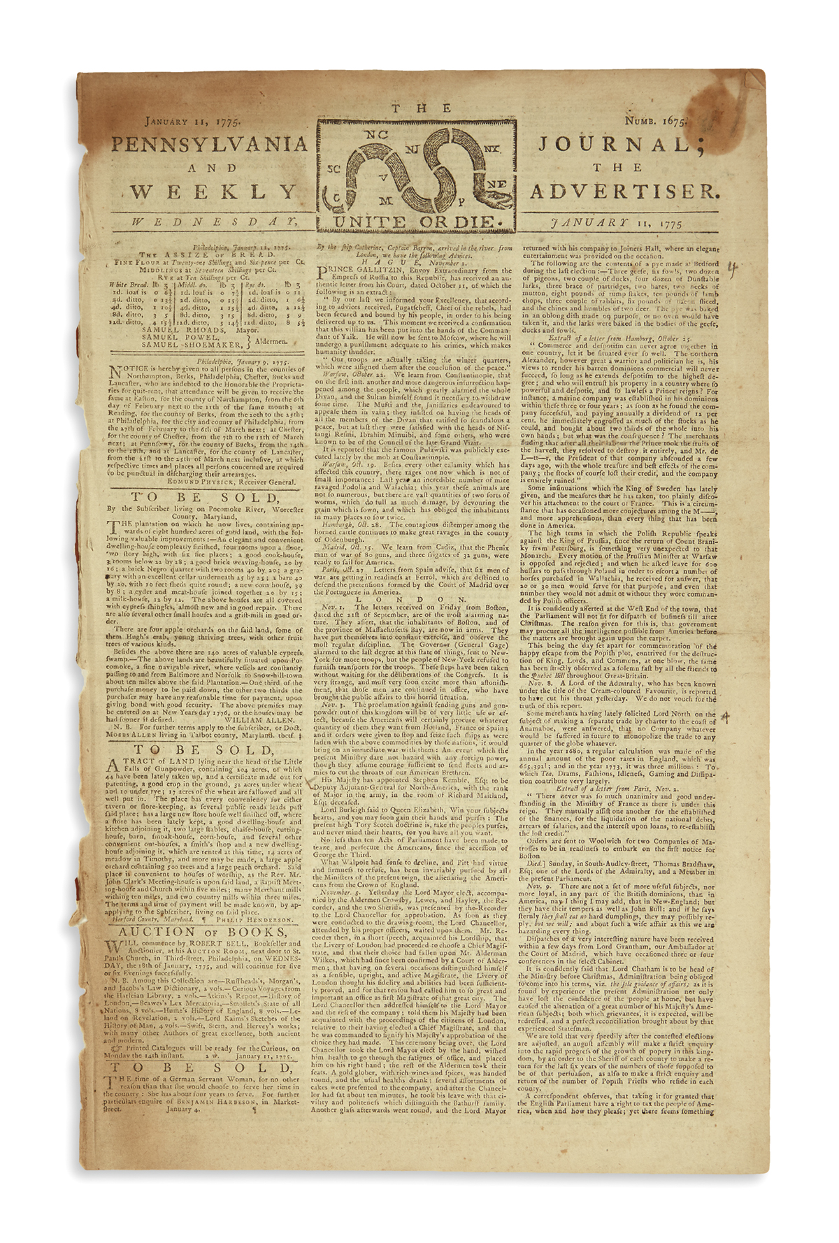 (AMERICAN REVOLUTION--PRELUDE.) The Pennsylvania Journal; and the Weekly Advertiser.